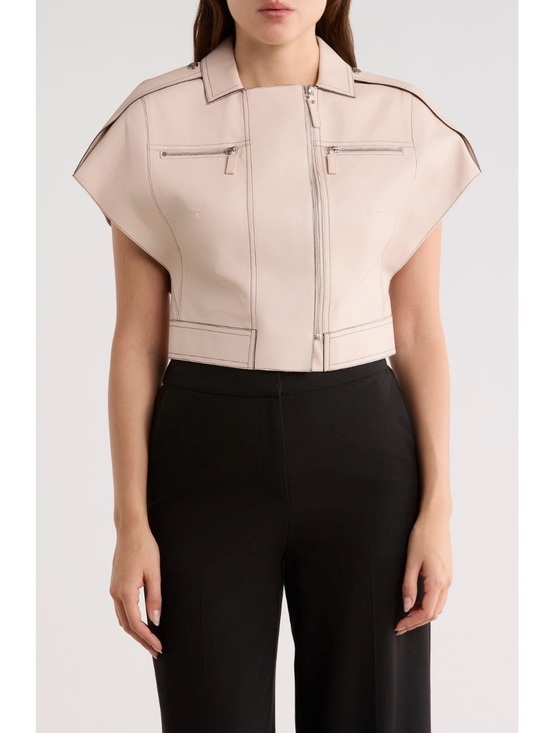 Longchamp Jackets & Blazers - Longchamp Leather Cap Sleeve Crop Jacket in Color Power Size 8